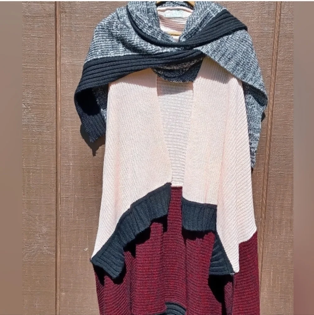 Free People Colorblock Open-Front Sleeveless Cardigan in Pink, Gray & Burgundy - Picture 1 of 8